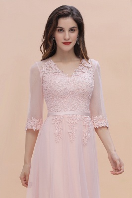 Elegant V-neck Half Sleeves Lace Pink Bridesmaid Dress On Sale_8