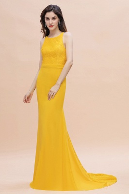 Bright Yellow Jewel Neck Mermaid Bridesmaid Dress Sleeveless Long Wedding Guest Dress_5