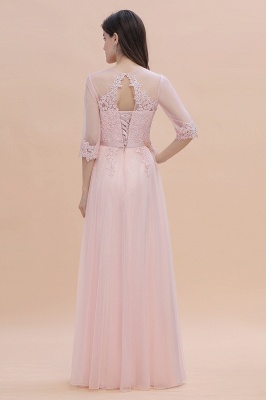 Elegant V-neck Half Sleeves Lace Pink Bridesmaid Dress On Sale_3