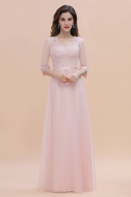 Elegant V-neck Half Sleeves Lace Pink Bridesmaid Dress On Sale_2