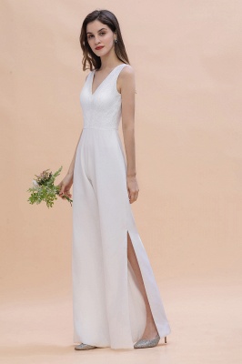 Stylish V-neck Sleeveless White Lace Bridesmaid Jumpsuit Online_6