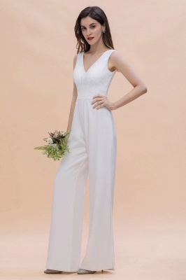 Stylish V-neck Sleeveless White Lace Bridesmaid Jumpsuit Online_8