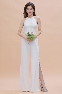 Sexy Halter Backless Lace Bridesmaid Jumpsuit with Slits On Sale_1