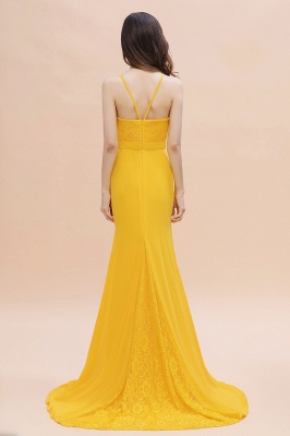 Bright Yellow Jewel Neck Mermaid Bridesmaid Dress Sleeveless Long Wedding Guest Dress_3
