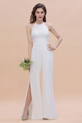 Sexy Halter Backless Lace Bridesmaid Jumpsuit with Slits On Sale_7