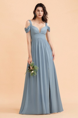 Sexy Cold-Shoulder Dusty Blue Chiffon Bridesmaid Dress with Slit On Sale_9