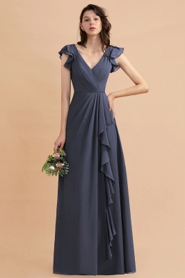 Affordable V-Neck Chiffon Ruffles Bridesmaid Dress with Pockets On Sale_5