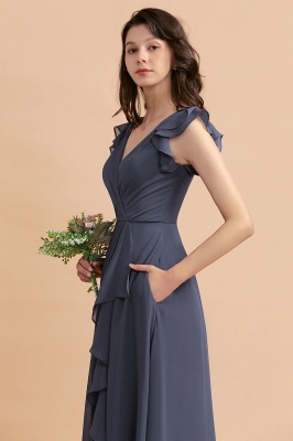 Affordable V-Neck Chiffon Ruffles Bridesmaid Dress with Pockets On Sale_10