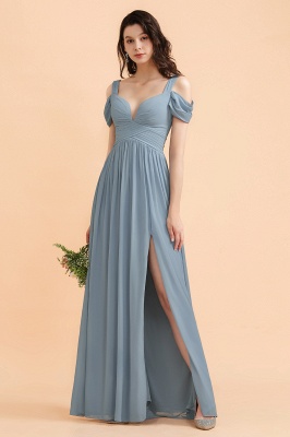 Sexy Cold-Shoulder Dusty Blue Chiffon Bridesmaid Dress with Slit On Sale_6