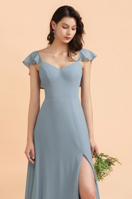 Fashion Dusty Blue Chiffon Sweetheart Slit Bridesmaid Dress with Ruffles Online_5