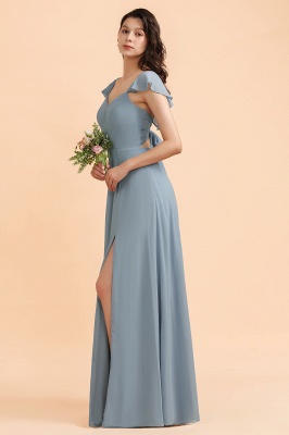 Fashion Dusty Blue Chiffon Sweetheart Slit Bridesmaid Dress with Ruffles Online_6