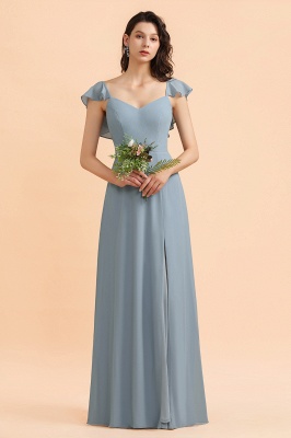 Fashion Dusty Blue Chiffon Sweetheart Slit Bridesmaid Dress with Ruffles Online_4