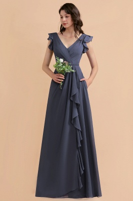 Affordable V-Neck Chiffon Ruffles Bridesmaid Dress with Pockets On Sale_4