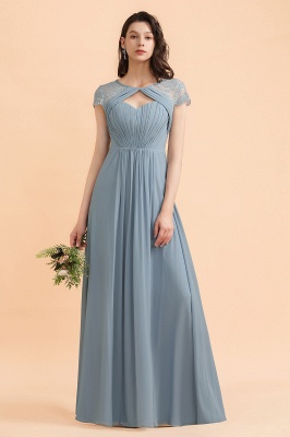 Chic Short Sleeves Lace Chiffon Bridesmaid Dress with Ruffles Online_1