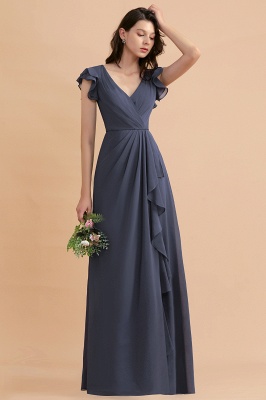 Affordable V-Neck Chiffon Ruffles Bridesmaid Dress with Pockets On Sale_6