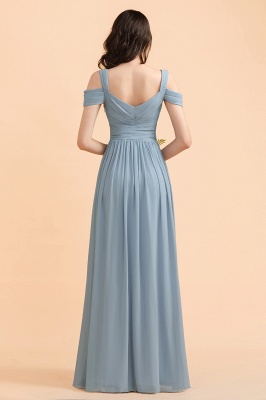 Sexy Cold-Shoulder Dusty Blue Chiffon Bridesmaid Dress with Slit On Sale_3