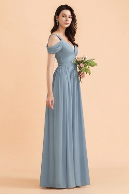 Sexy Cold-Shoulder Dusty Blue Chiffon Bridesmaid Dress with Slit On Sale_5