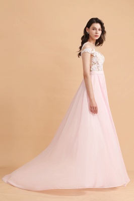 Cap Sleeves Lace Appliques Bridesmaid Dress Pink Chiffon Aline Wedding Party Dress with Side Slit_7