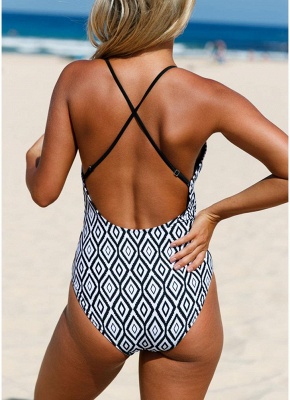 Women Bathing Suit UK Beach Wear Geometric Print Lace-Up Strappy Swimsuits UK One-Piece Bikini UK_3