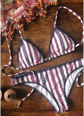 Womens Bikini Swimsuits Striped Print Triangle Cups Tank tops_4