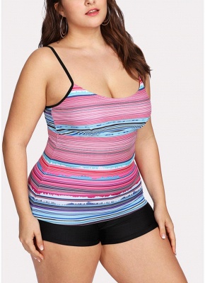 Modern Women Plus Size Swimwear Striped Print Padding Bikini Set Bathing Suit Swimsuits_5
