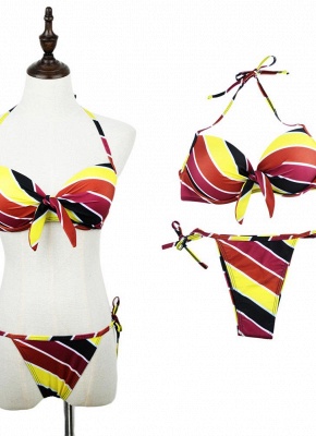 Contrast Stripe Underwire Padded Cup Tie Bikini Set UK Bathing Suit UK_16