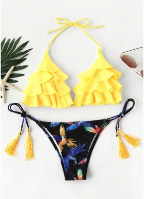 Hot Womens Bikini Set Ruffles Self-tie Tank tops Frill Beach Bathing Suit_2