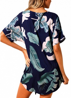Womens Beach Dresses Cover Ups Plants Print Tie Knot Mini Bikini Swimwear_7