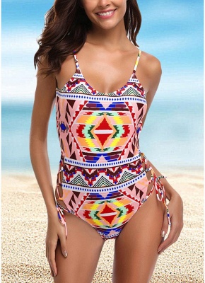 Women One Piece Bathing Suit UK Print Lace Up Waist Bikini UK Swimsuits UK Beach Bathing Suit UK_1