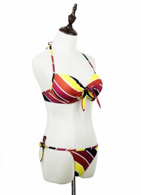 Contrast Stripe Underwire Padded Cup Tie Bikini Set UK Bathing Suit UK_18