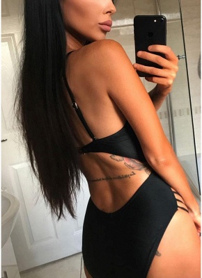 Cut out Strappy High Waist Solid One-piece Swimsuit_3