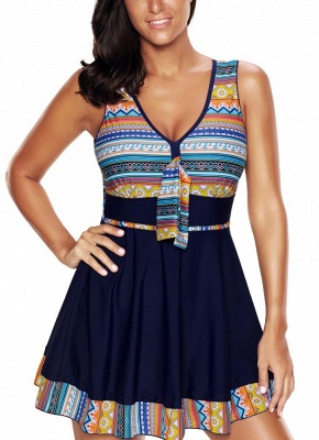 l Modern Women Plus Size Tribal Print Tankini Swimsuit Push Up Skirted Swim Dress_1