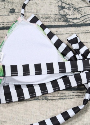 Leaf Striped Halter Tie Back Padded Bikini Set_8