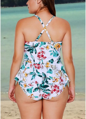 Modern Women Plus Size One Piece Swimsuit Floral Print Ruffles Hollow Out_3