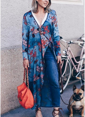 Retro Women Kimono Floral Bird Print V Neck Tied Ethnic Oriental Outerwear_7