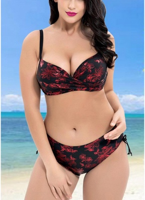 Plus Size Metallic Floral Print Underwire Push Up High Waist Bikini_1