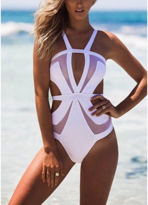 Halter Neck Hollow Out Sexy Open Back Womens One Piece Swimsuit_2