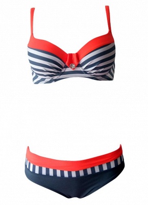 Women Bikini Set UK Swimsuits UK Bathing Suit UK Stripe Polka dots Print Contrast Push Up Underwire Padded Tank Top Bathing Suit UK_7