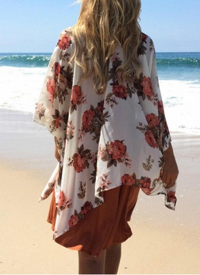 Bohemian Chiffon Floral Sexy Open Front Women's Long Kimono_4