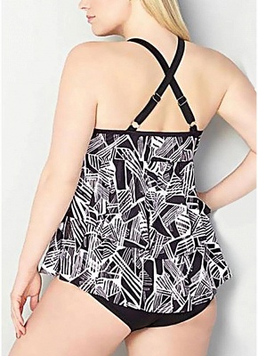 Modern Women Plus Size Tankini Set Geometric Print Shoulder Strap Beachwear Swimwear Swimsuit_3