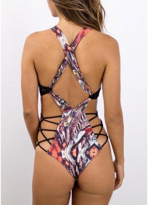 Retro Print Mesh Bodycon Cutout Monokini Hot Women One-piece_3