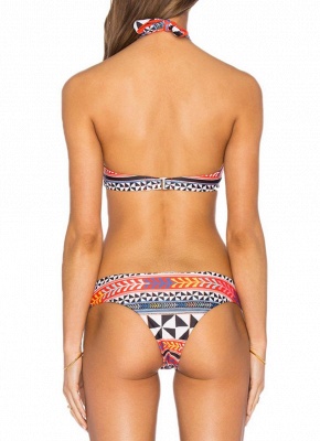 Push Up Padded Geometry Print Cross Halter Bikini Set UK_4