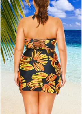 Modern Women Plus Size Swimwear Dress Halter Swimsuit Backless Push Up Bathing Suit_3