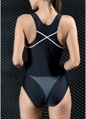 Women Professional One Piece Bathing Suit UK Sports Swimsuits UK Contrast Bathing Suit UK Swim Dress_4