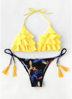 Hot Womens Bikini Set Ruffles Self-tie Tank tops Frill Beach Bathing Suit_5