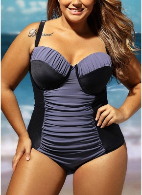 Modern Women Plus Size One Piece Swimsuit Color Block Underwire Padded Push Up_1