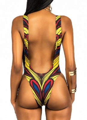 Modern Women One-Piece Swimsuit Swimwear African Totems Print Monokini Push Up Padded Bikini Bathing Suit Beachwear_5