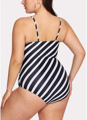 Plus Size Striped Shoulder Strap Sleeveless One Piece Swimsuit_5
