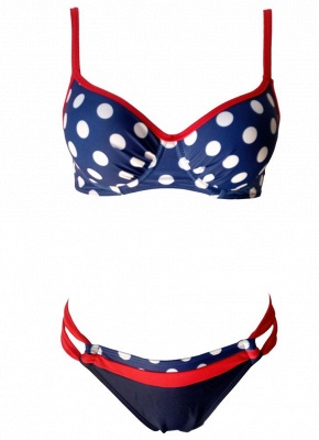 Women Low Waisted Polka dots Print Underwire Tank Top Bikini Set UK_5