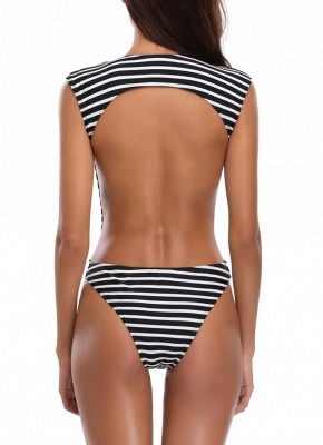 Womens One-piece Swimsuit Striped Cutout Back Bathing Suit Swimsuit_3